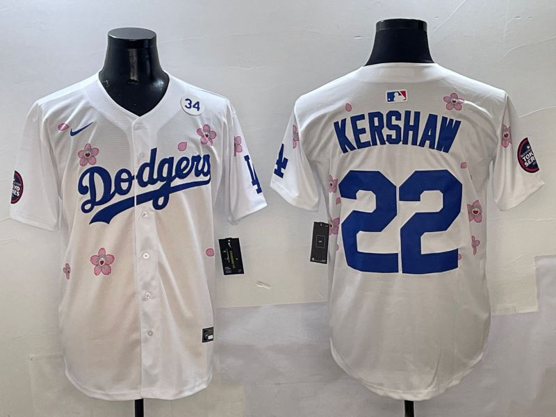 Men Los Angeles Dodgers 22 Kershaw White Sakura Edition 2025 Nike MLB Jersey style 7
